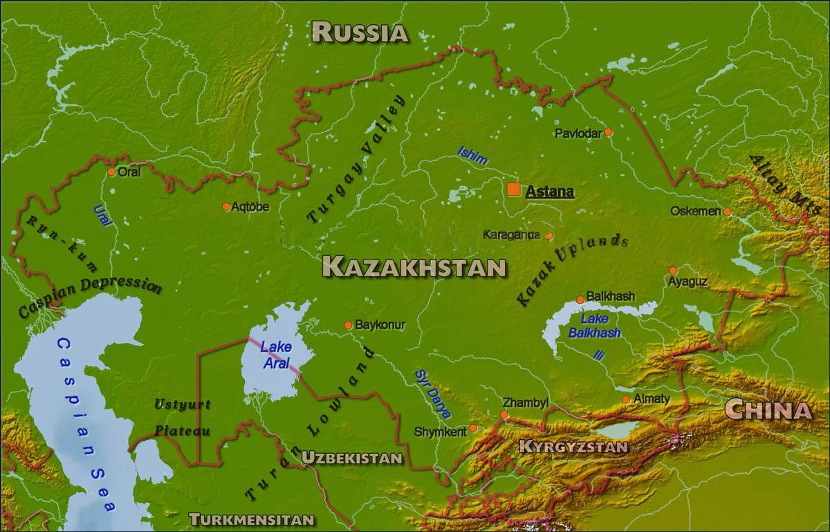 kaart Kasahstani füüsilise