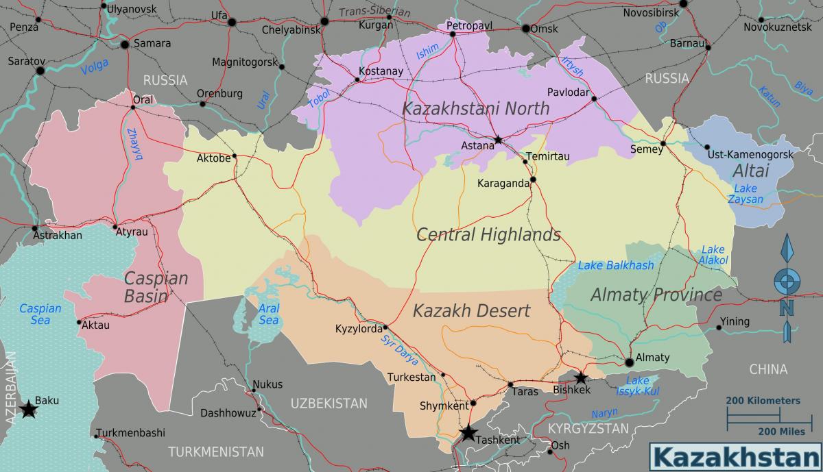 kaart Kasahstani piirkonnad